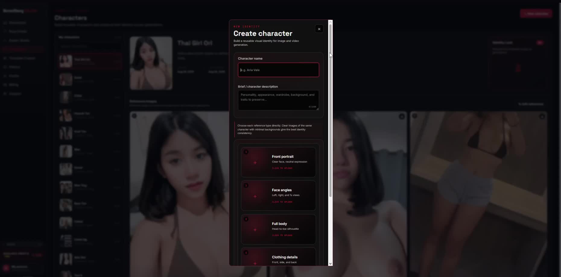 New character modal
