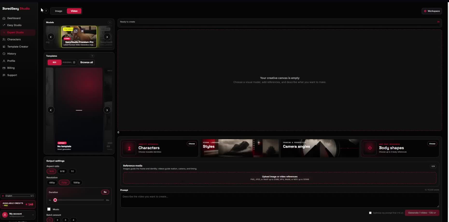 Expert Studio creative canvas and reference uploads